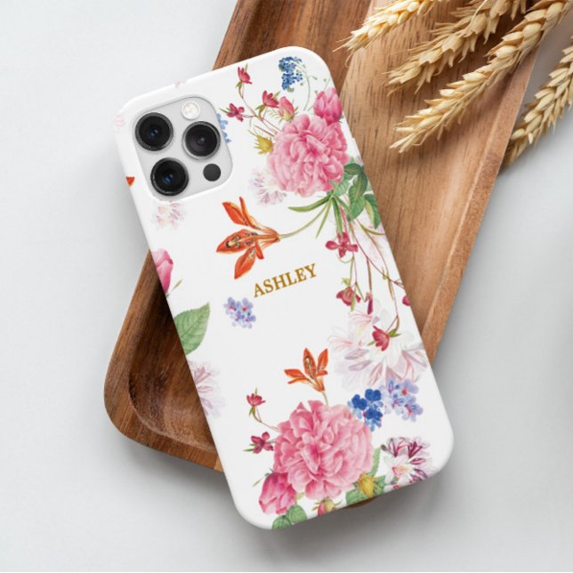 Schöne schicke Rosa Blume Case-Mate iPhone Hülle (The elegant, chic and beautiful camellia flowers mix with small florals on a white background.)
