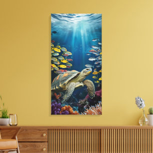 Schöne Schildkröten, Fische und Pflanze am Meer Le Leinwanddruck