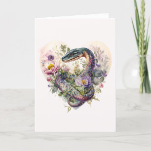 Schöne Schlange mit violetten Blumen Valentinstag Feiertagskarte