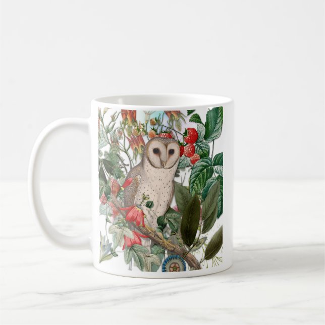Schöne Schleiereule und Vintage-Blumen  Kaffeetasse (Links)