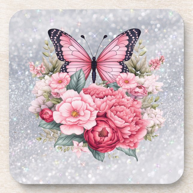 Schöne Schmetterling und Blume Getränkeuntersetzer (Vorderseite)