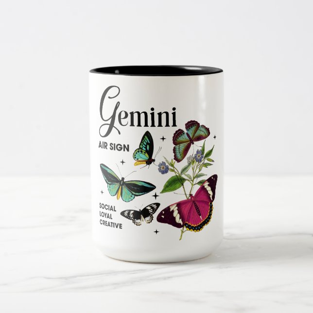 Schöne Schmetterling-Zodiac-Eigenschaften/Gemini Zweifarbige Tasse (Mittel)