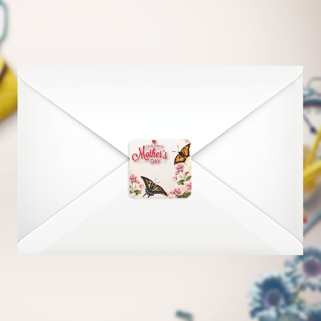 Schöne Schmetterlinge Blumenmütter Tag Quadratischer Aufkleber (Von Creator hochgeladen)