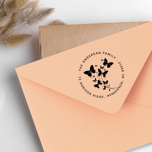 Schöne Schmetterlinge Familienname Rücksendeadress Gummistempel (Beautiful Butterflies Family Name Return Address Rubber Stamp)