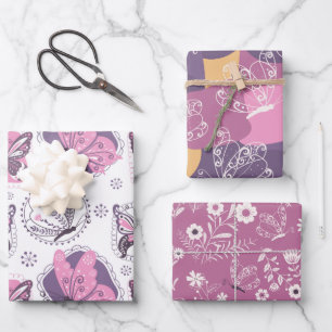 Schöne Schmetterlinge in Rosa und Lila Geschenkpapier Set