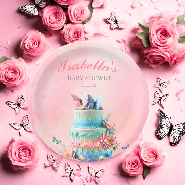 Schöne Schmetterlinge Twins Baby Dusche Pappteller (Charming plates, twin butterflies dance, delicately holding sweet treats for celebrations.)