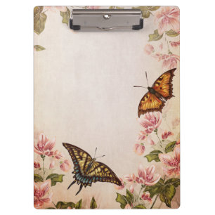 Schöne Schmetterlinge u. Vintage Blüte Klemmbrett
