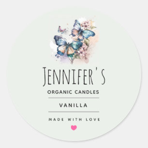 Schöne Schmetterlinge und Blume Candle Craft Runder Aufkleber
