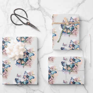 Schöne Schmetterlinge und Blume Geschenkpapier Set