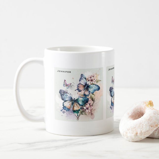 Schöne Schmetterlinge und Blume Kaffeetasse (Mit Donut)