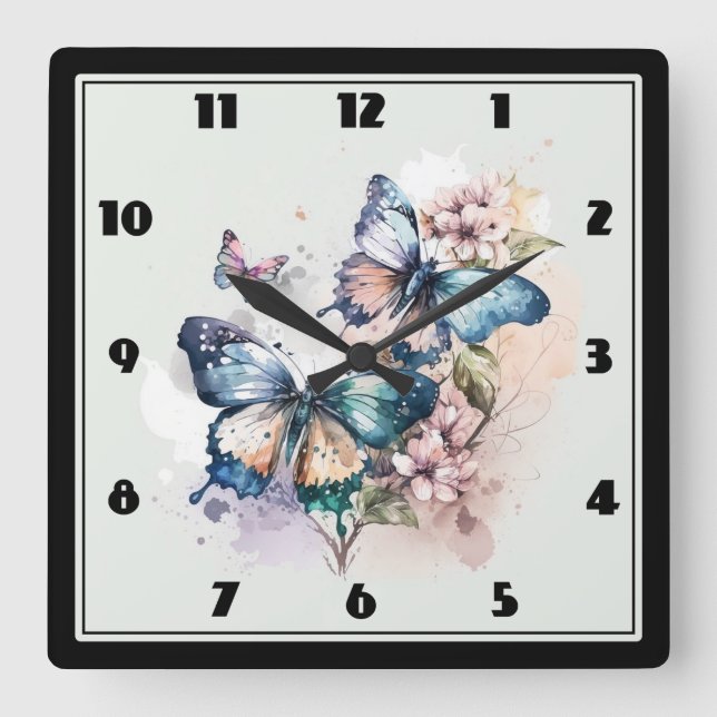 Schöne Schmetterlinge und Blume Quadratische Wanduhr (Vorderseite)