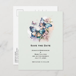 Schöne Schmetterlinge und Blume Save the Date Einladungspostkarte