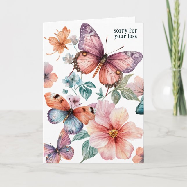 Schöne Schmetterlinge und Blume SORRY FÜR VERLUST Karte (Vorderseite)