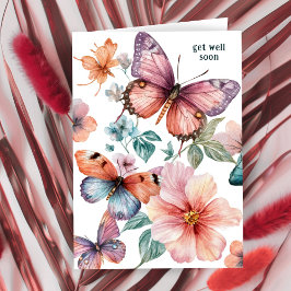 Schöne Schmetterlinge und Blume WERDEN BALD GUT. Karte