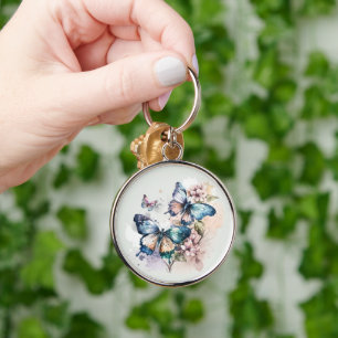 Schöne Schmetterlinge und Blumen Schlüsselanhänger