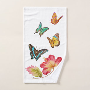 Schöne Schmetterlinge und bunter rosa Hibiskus Handtuch