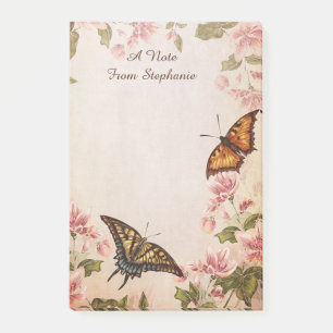 Schöne Schmetterlinge & Vintage Blüten Post-it Klebezettel