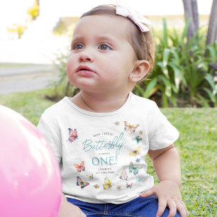 Schöne Schmetterlings-Girls 1. Geburtstag Baby T-shirt