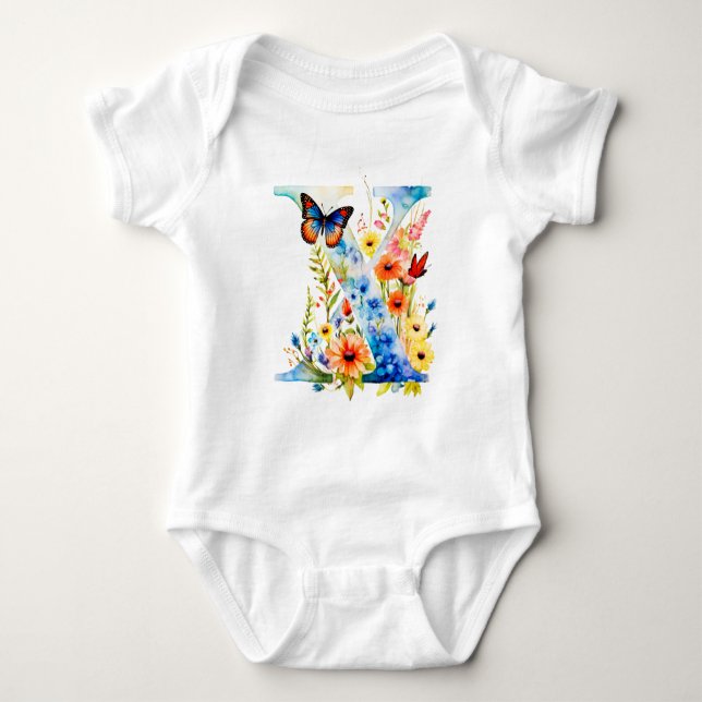 Schöne Schmetterlings-Monogramm-Wildblume Baby Strampler (Vorderseite)
