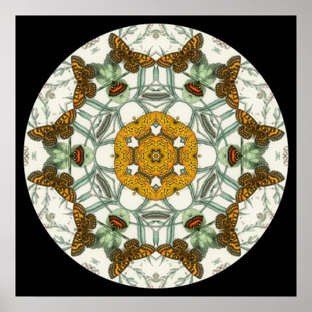 Schöne Schmetterlingsflügel Mandala Poster (Vorne)