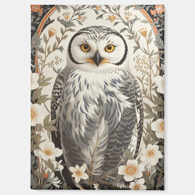 Schöne Schneeeule, inspiriert von William Morris Magnet (Vorderseite)