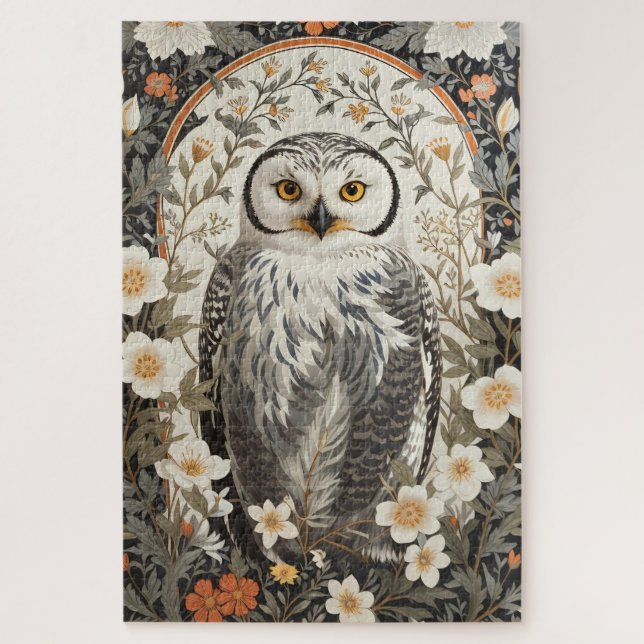 Schöne Schneeeule William Morris inspiriert Puzzle (Vertikal)