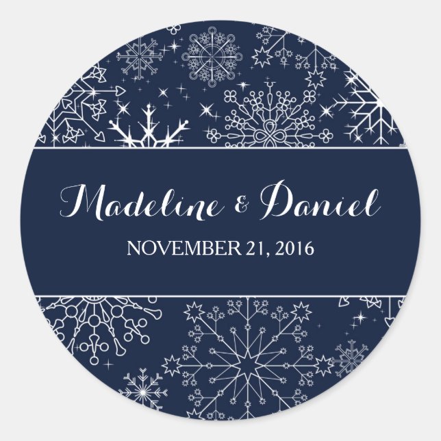 Schöne Schneeflocken Hochzeitsticker/Siegel Runder Aufkleber (Vorderseite)