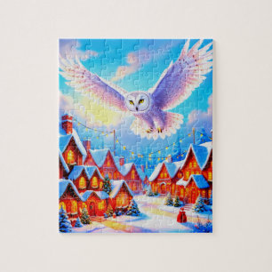 Schöne Schneekugel über Weihnachtsdorf fliegen Puzzle
