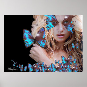 SCHÖNE SCHÖNHEIT MIT BLUE BUTTERFLUSS POSTER