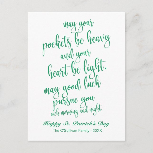 Schöne Schrift Alte Irische Segnung St. Patrick's  Postkarte (Vorderseite)