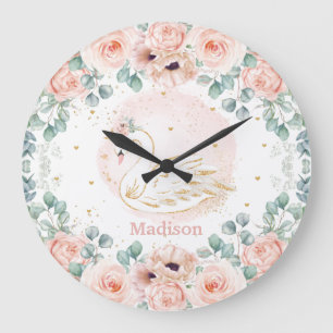 Schöne Schwan-Prinzessin Blush Mohn Blumen Mädchen Große Wanduhr
