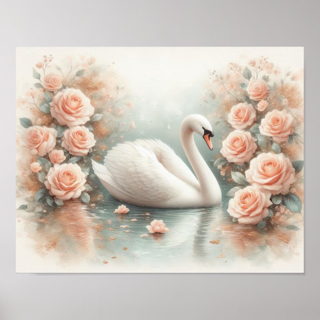 Schöne Schwan- und Rosenmalerei Poster (Vorne)