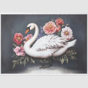 Schöne Schwan-Vintage-Blumenmalerei-Decoupage Seidenpapier