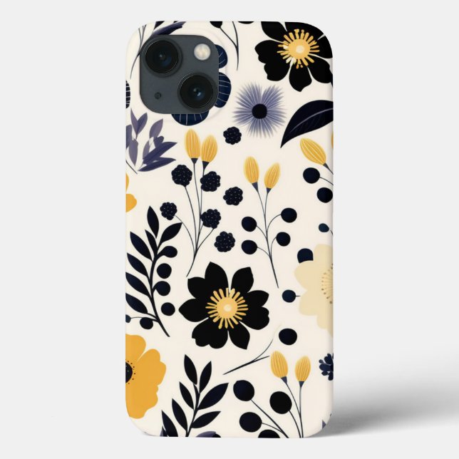 Schöne Schwarz-Gelb-Blumen Kunst Muster Case-Mate iPhone Hülle (Rückseite)