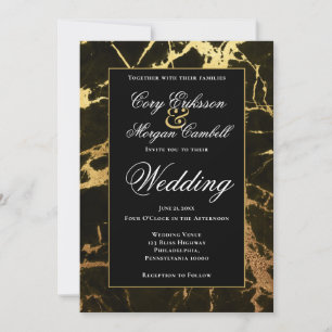 Schöne Schwarz-Gold-Marmorhochzeit Ankündigung