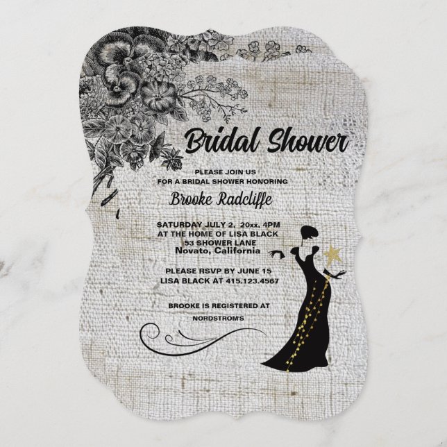 Schöne Schwarz/Grau-Blume Einladung (Vorne/Hinten)