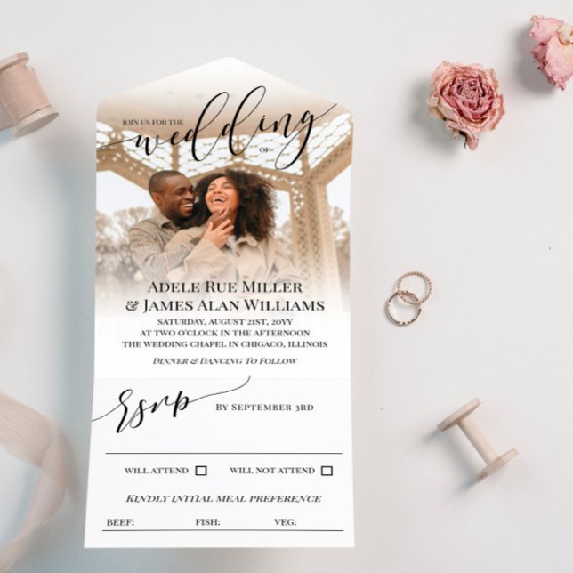 Schöne Schwarz-Script-Foto-Hochzeit All In One Einladung (Von Creator hochgeladen)
