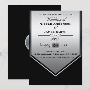 Schöne Schwarz & Silver Shine Hochzeit Einladung