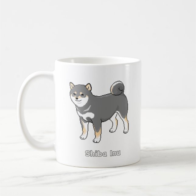 Schöne Schwarz & Tan Shiba Inu Pixel Art Kaffeetasse (Links)