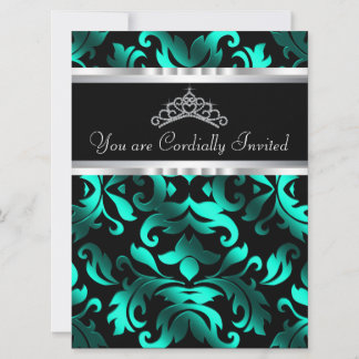 Schöne Schwarz und Aquamarin Blau Quinceanera Einladung