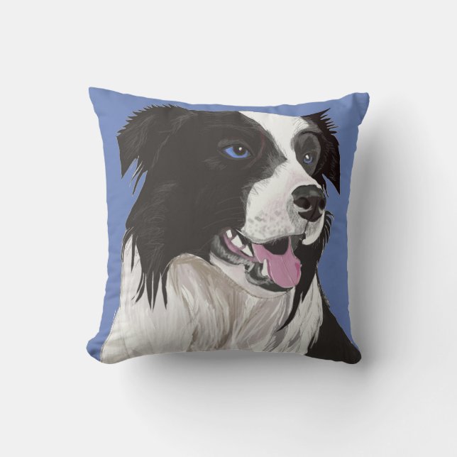 Schöne Schwarz-Weiß-Collie mit blauen Augen Kissen (Vorderseite)
