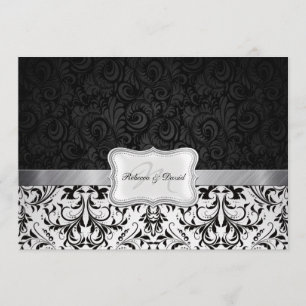 Schöne Schwarz-Weiß-Damast-Hochzeit lädt ein Einladung