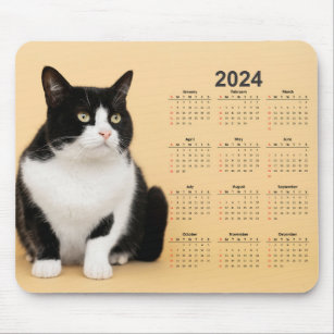 Schöne Schwarz-Weiß-Katze 2024 Kalender Mousepad