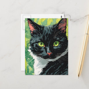 Schöne Schwarz-Weiß-Katze Postkarte