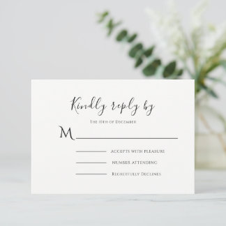 Schöne Schwarz-Weiß-Moderne Hochzeit RSVP Karte