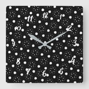 Schöne Schwarz-Weiß-Punkte und Daisy Design Squar Quadratische Wanduhr