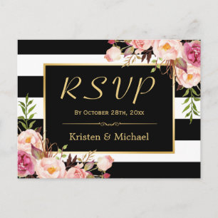 Schöne Schwarz-weiße Streifen Hochzeit RSVP Einladungspostkarte