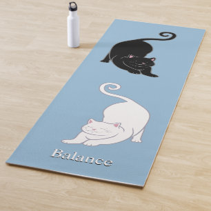 Schöne, schwarz-weiße Yoga Katzen auf hellblau Yogamatte
