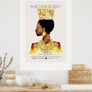 SCHÖNE SCHWARZE AFRIKANISCHE KÖNIGIN BIG GOLD NECK POSTER