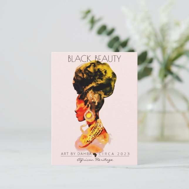 SCHÖNE SCHWARZE FRAU AFRIKANISCHE QUEE GOLD NECKLA POSTKARTE (Stehend Vorderseite)